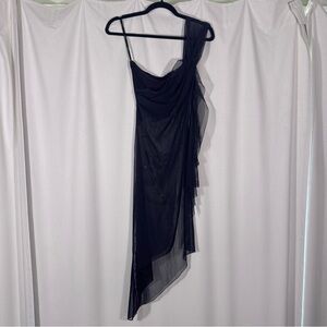 Kitty Black Whimsy One-Shoulder Asymetrical Beaded Top